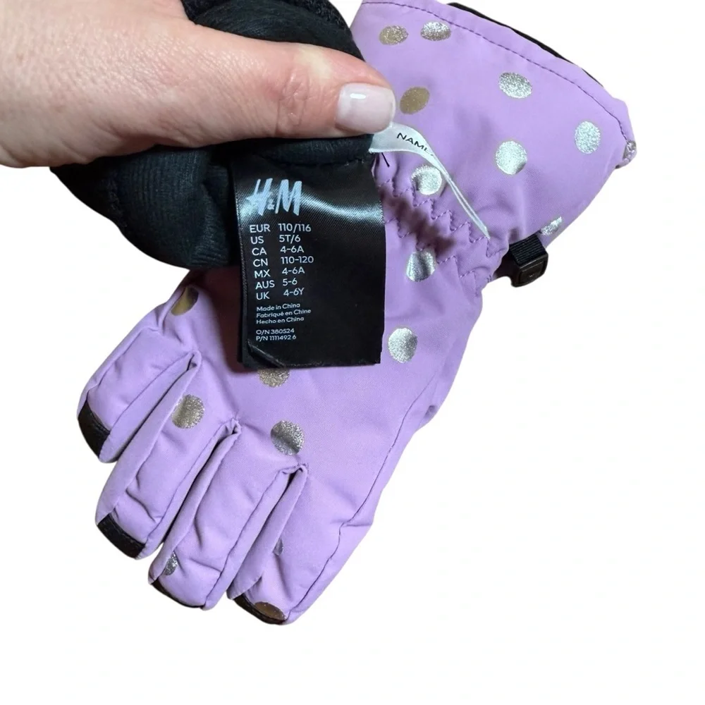 H&M Kids Purple Polka Dot Snow Gloves 3M Thinsulate Winter 4–6Y